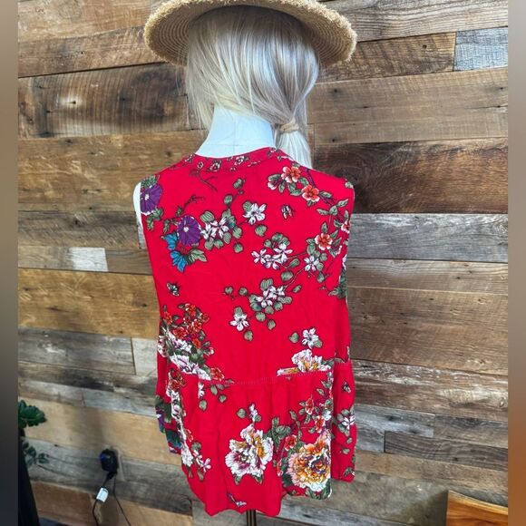 🌺 “Billa” Red Floral Sleeveless Peplum Top – Size XL - Picture 14 of 16